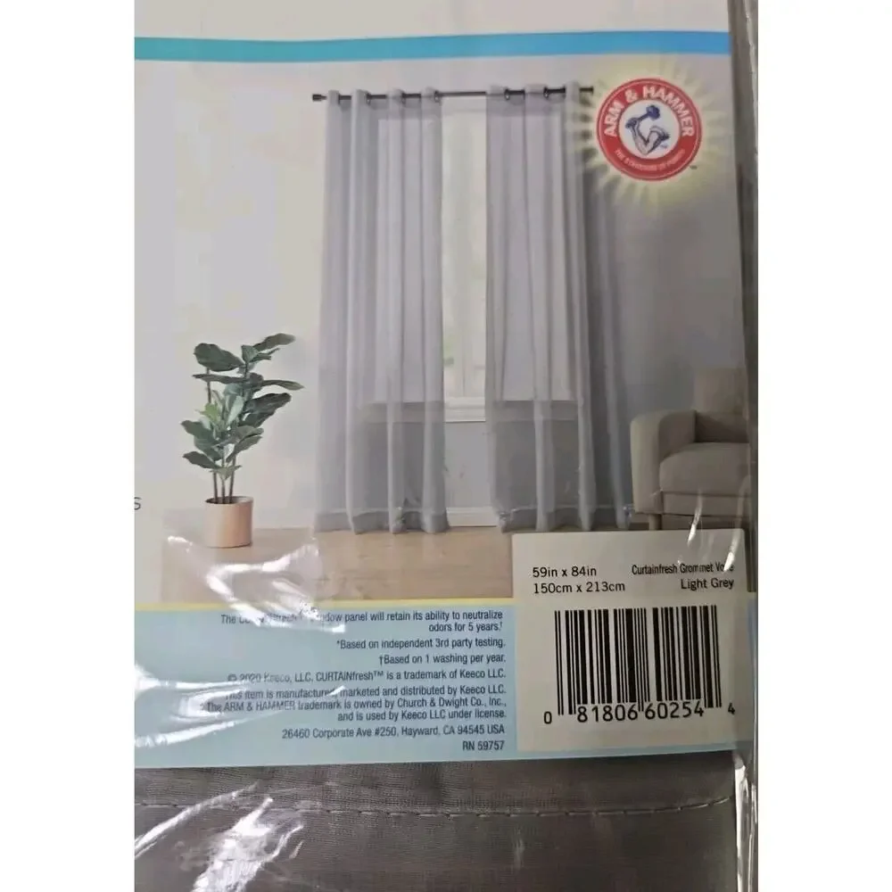 1 Fresh Arm & Hammer Grommet Voile Odor Neutralizing 59 x 84 Panel Grey